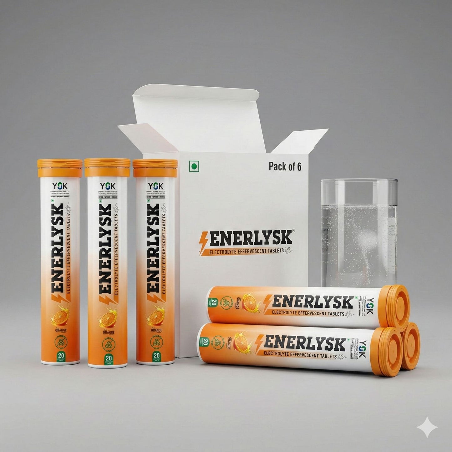 Sugar Free Electrolyte Tablets – 6 Month Pack (6 Tubes) | Zesty Orange | ENERLYSK