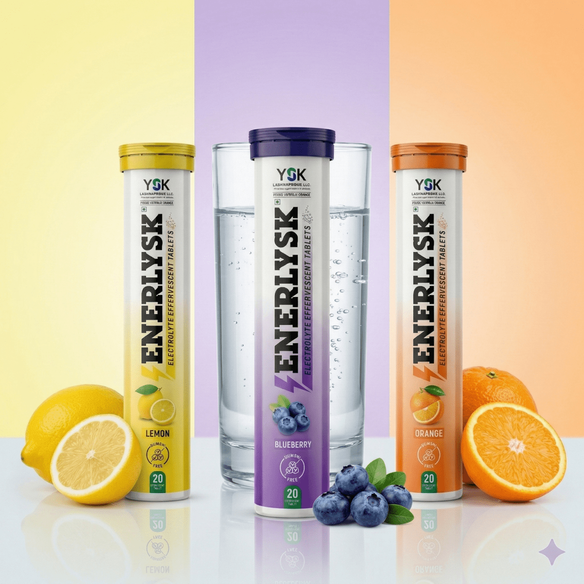 ENERLYSK variety pack lemon orange blueberry 60 tablets clean hydration India