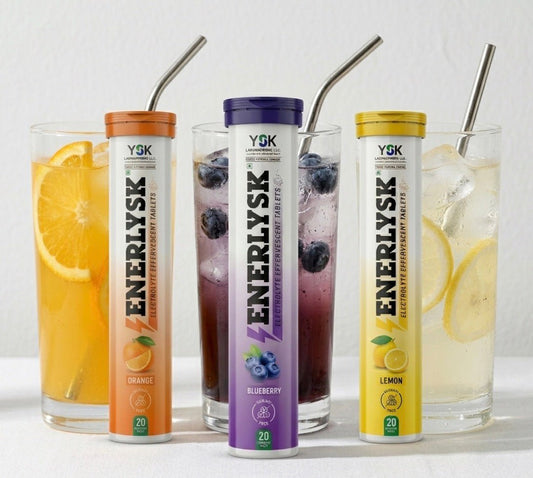 Sugar Free Electrolyte Tablets – Pack of 3 Tubes (1 Lemon + 1 Orange + 1 Blueberry) | ENERLYSK - ENERLYSK