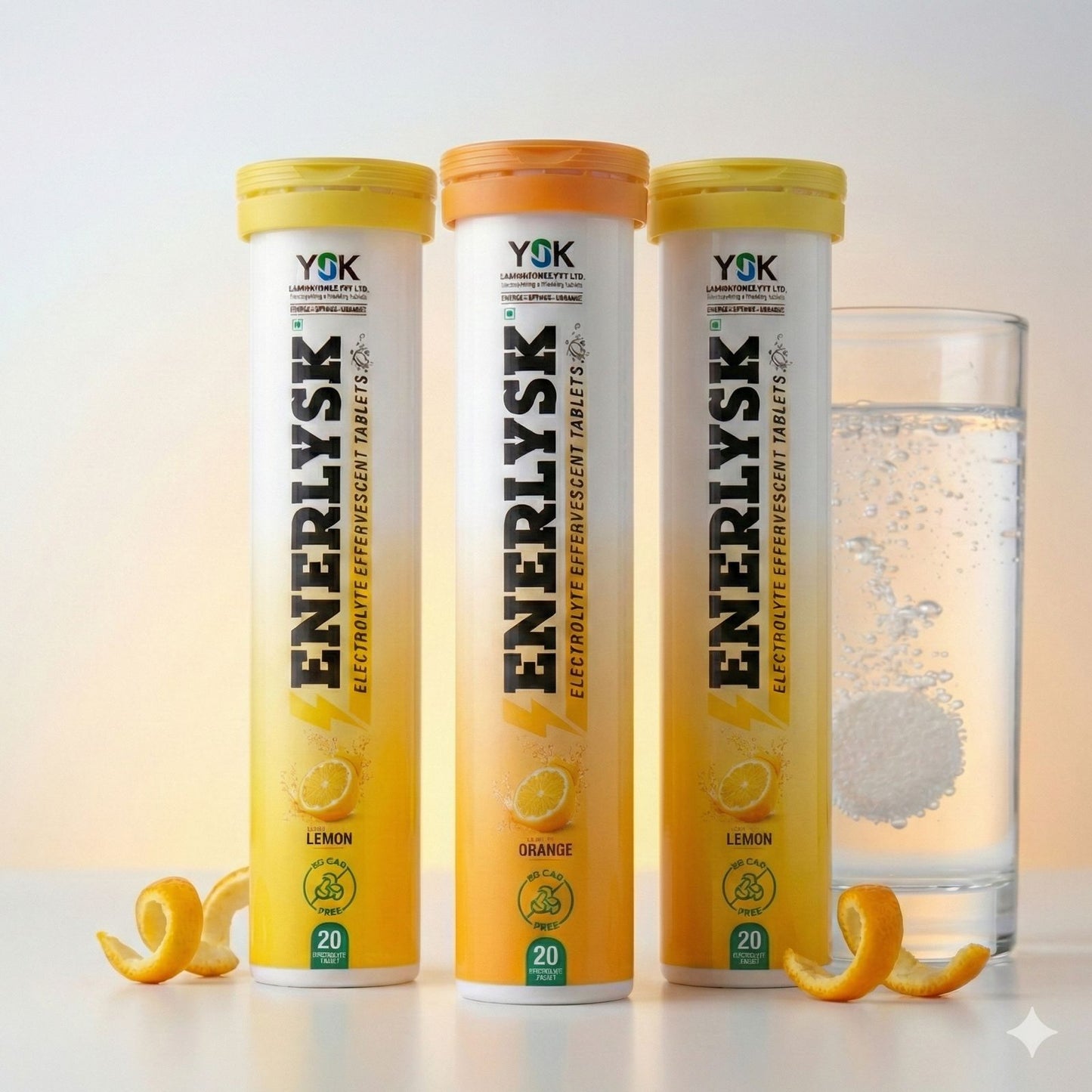 Sugar Free Electrolyte Tablets – Pack of 3 Tubes (2 Lemon + 1 Orange) | Lemon & Orange | ENERLYSK