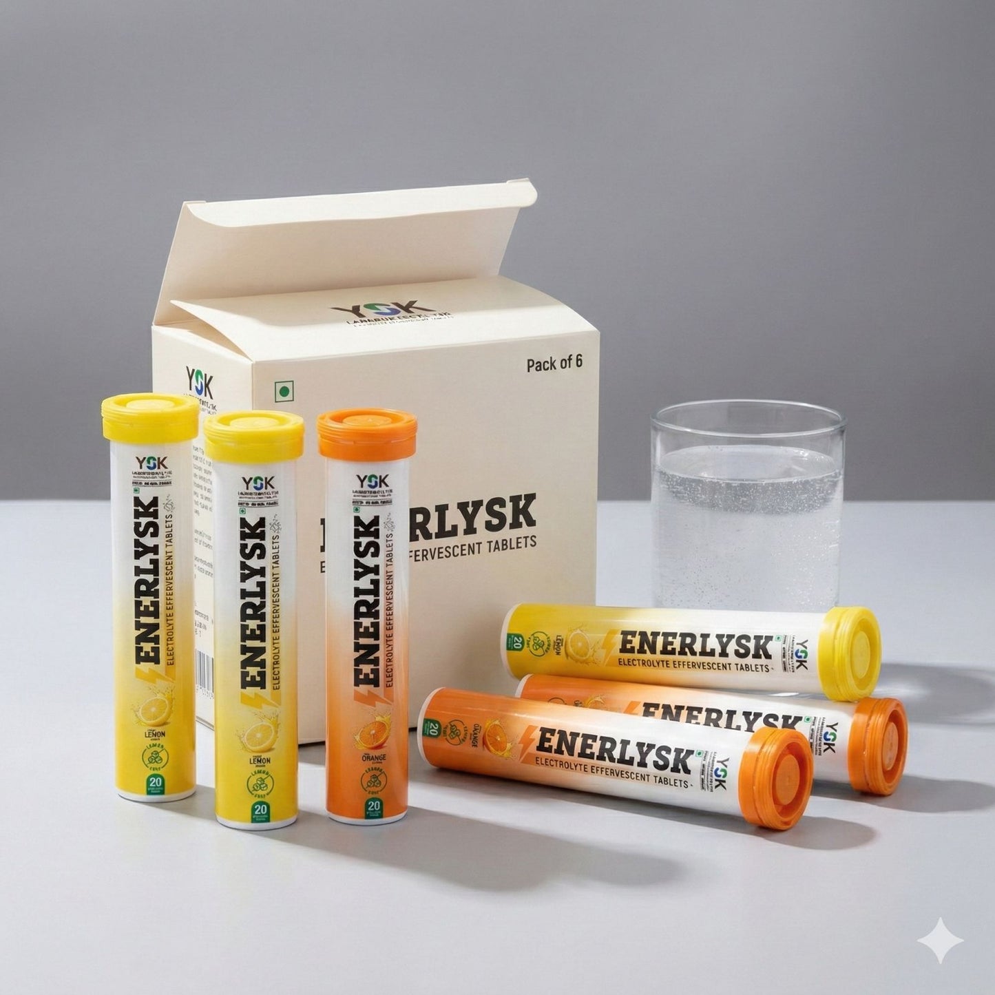 Sugar Free Electrolyte Tablets – 6 Month Hydration Pack (6 Tubes - 3 Lemon + 3 Orange) | Lemon & Orange | ENERLYSK