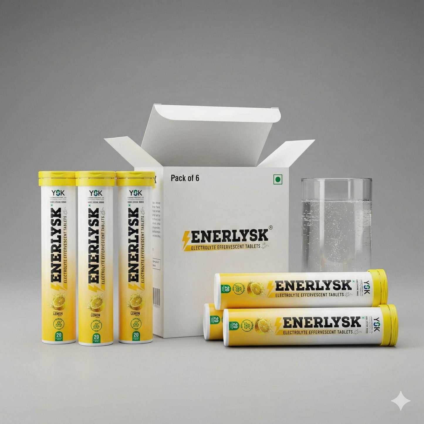 Sugar Free Electrolyte Tablets – 6 Month Pack (6 Tubes) | Refreshing Lemon | ENERLYSK