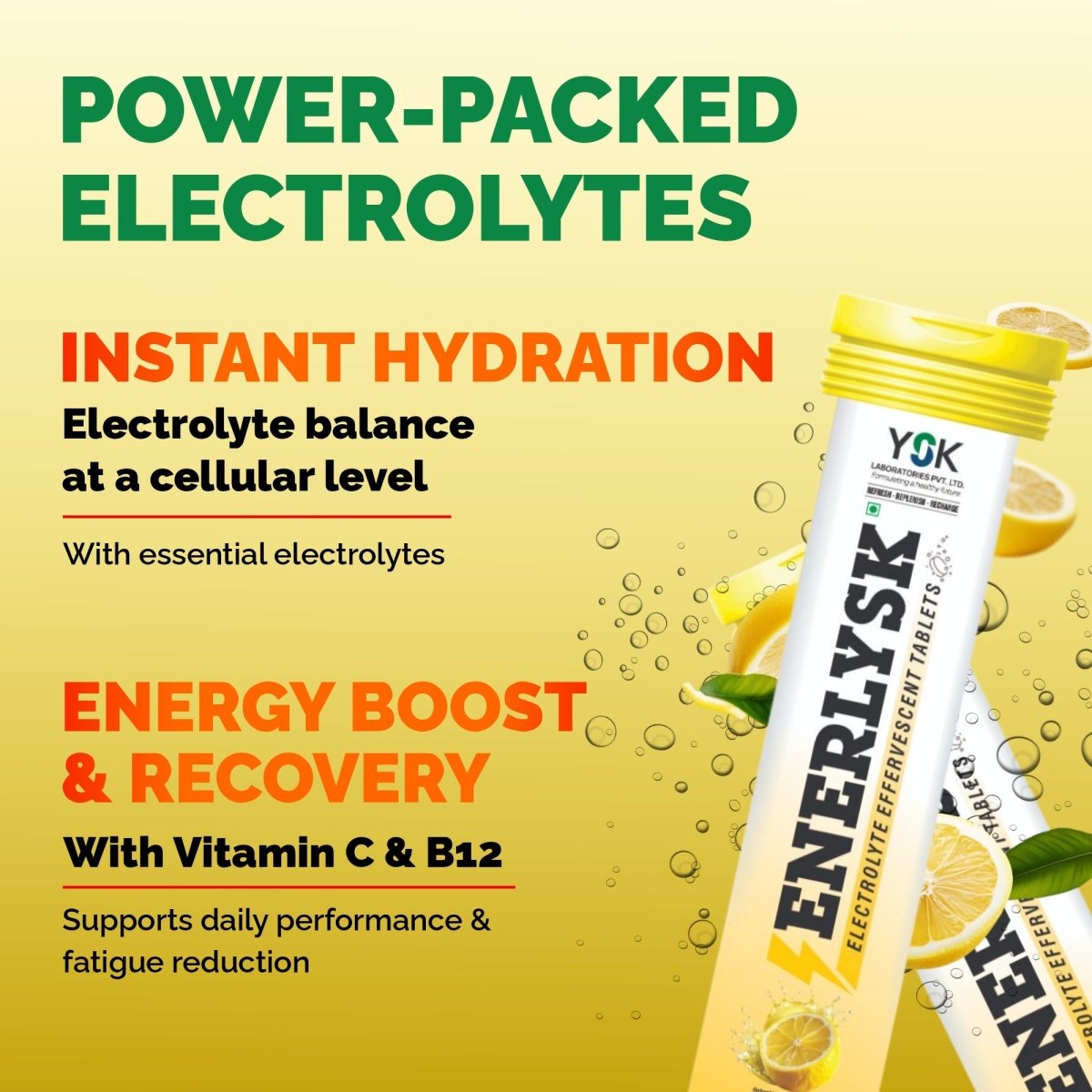 Sugar Free Electrolyte Effervescent Tablets | Refreshing Lemon Flavor | ENERLYSK - ENERLYSK