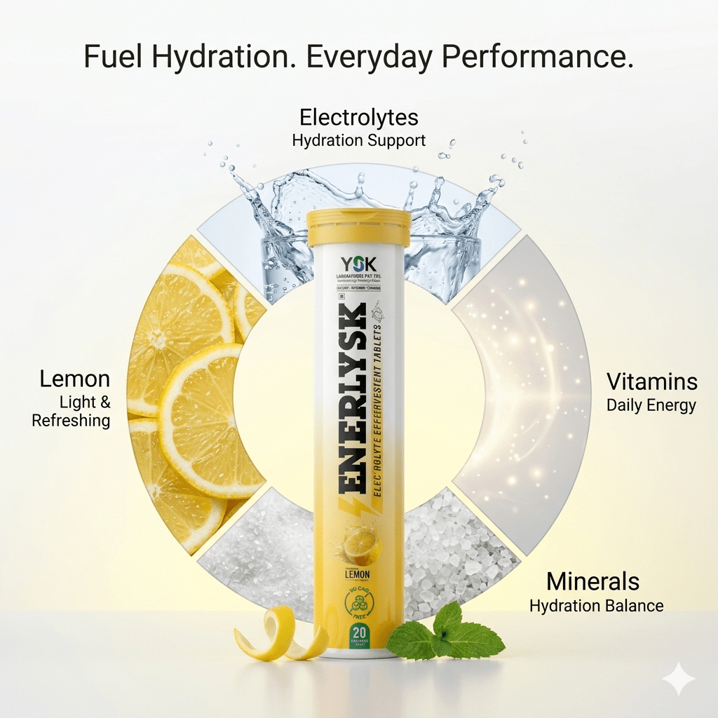 Sugar Free Electrolyte Effervescent Tablets | Refreshing Lemon Flavor | ENERLYSK - ENERLYSK