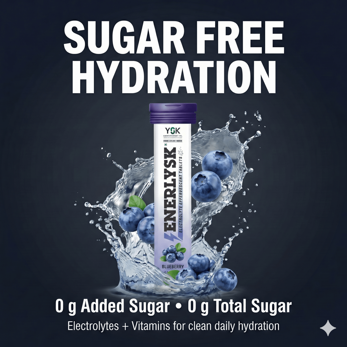 Sugar Free Electrolyte Effervescent Tablets| Breezy Blueberry | ENERLYSK - ENERLYSK