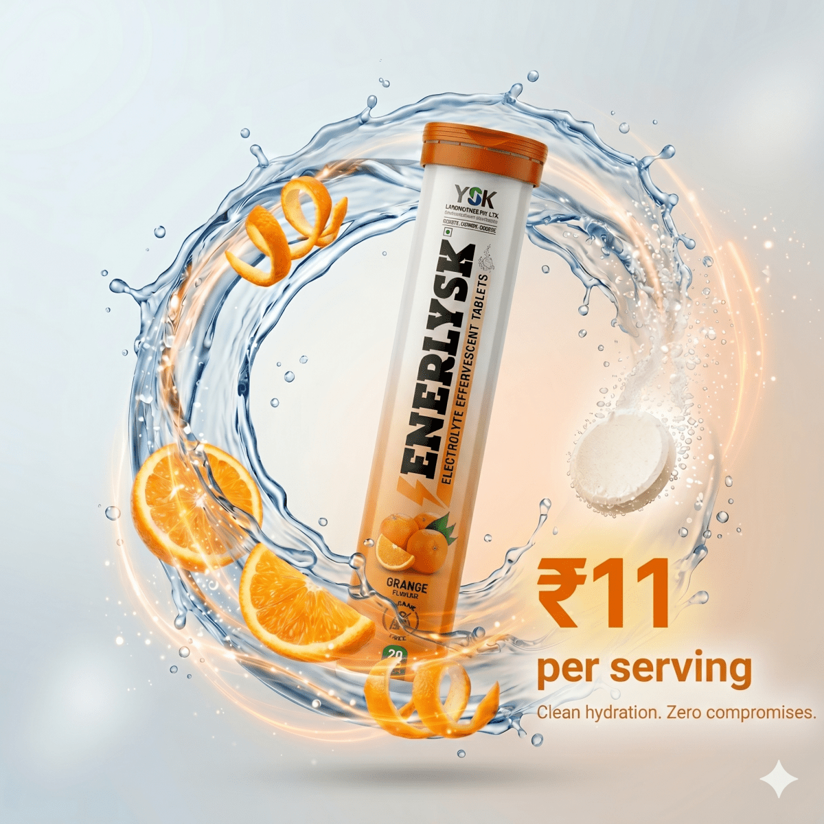ENERLYSK zesty orange electrolyte tablet tube dissolving water hydration