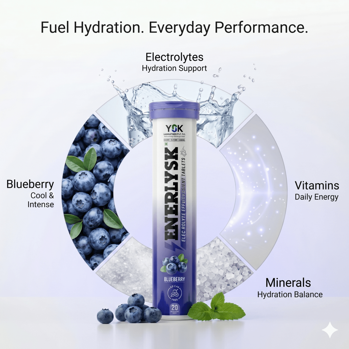 Sugar Free Electrolyte Effervescent Tablets| Breezy Blueberry | ENERLYSK - ENERLYSK