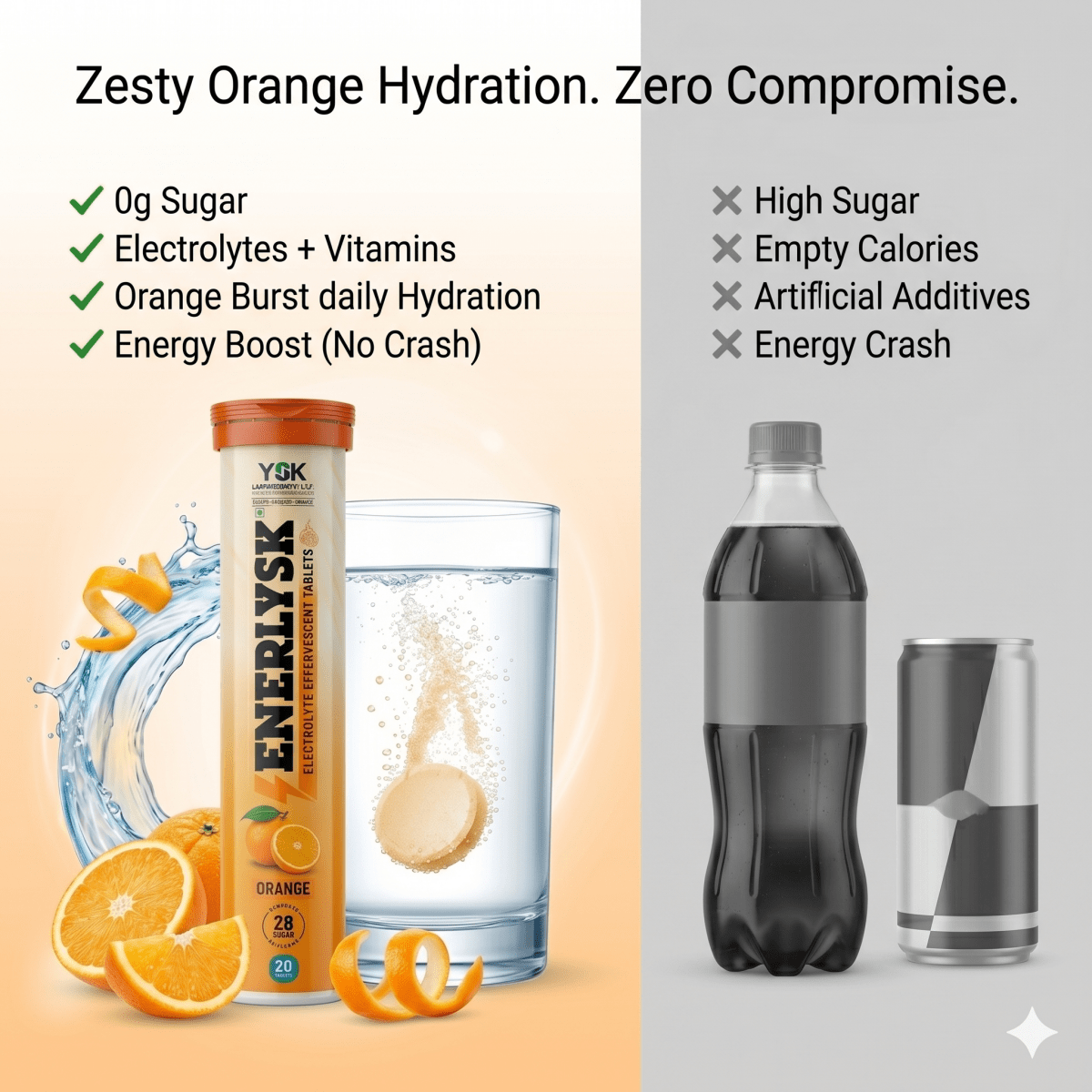 ENERLYSK orange sugar-free electrolyte tablets 20-tab tube front view