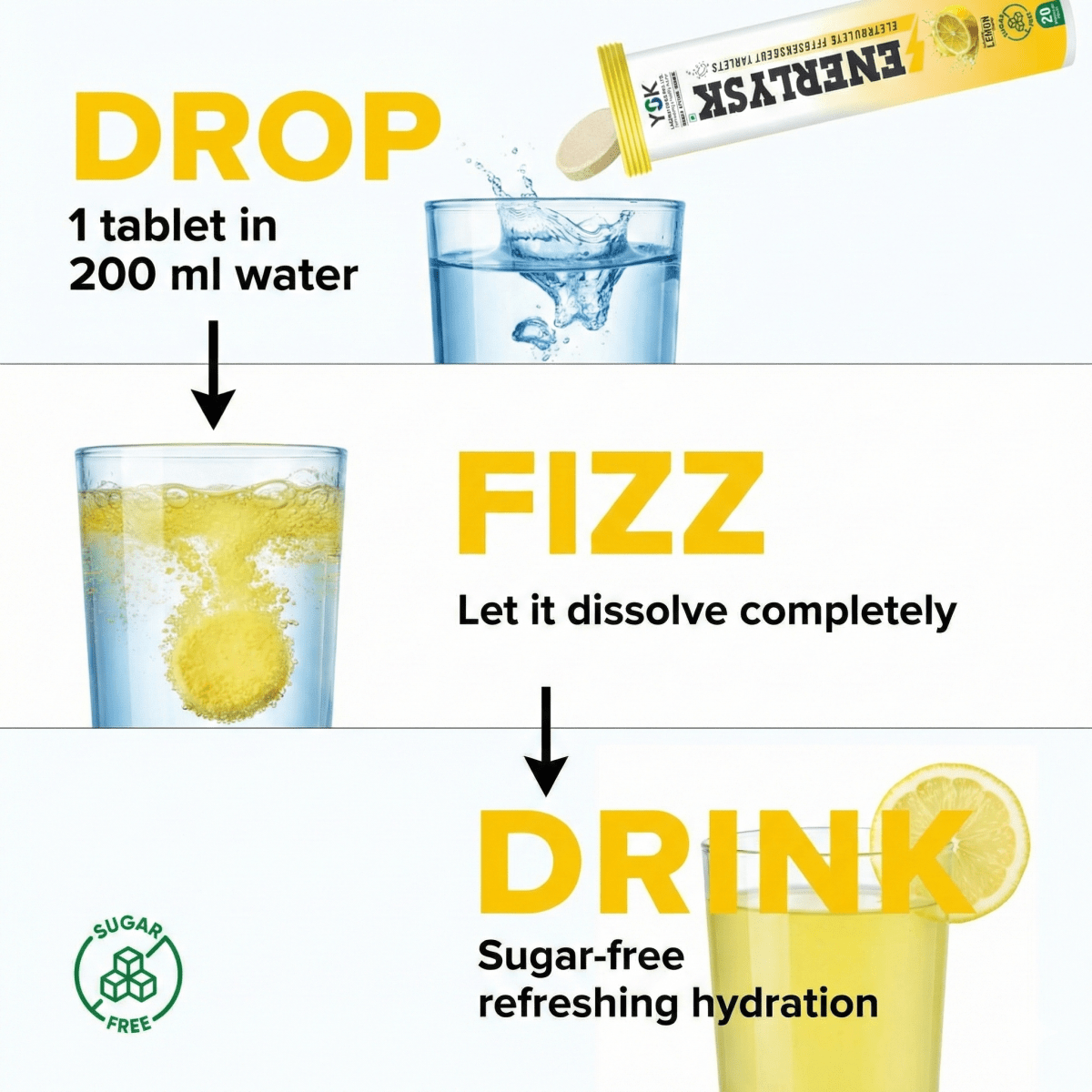 Sugar Free Electrolyte Effervescent Tablets | Refreshing Lemon Flavor | ENERLYSK - ENERLYSK