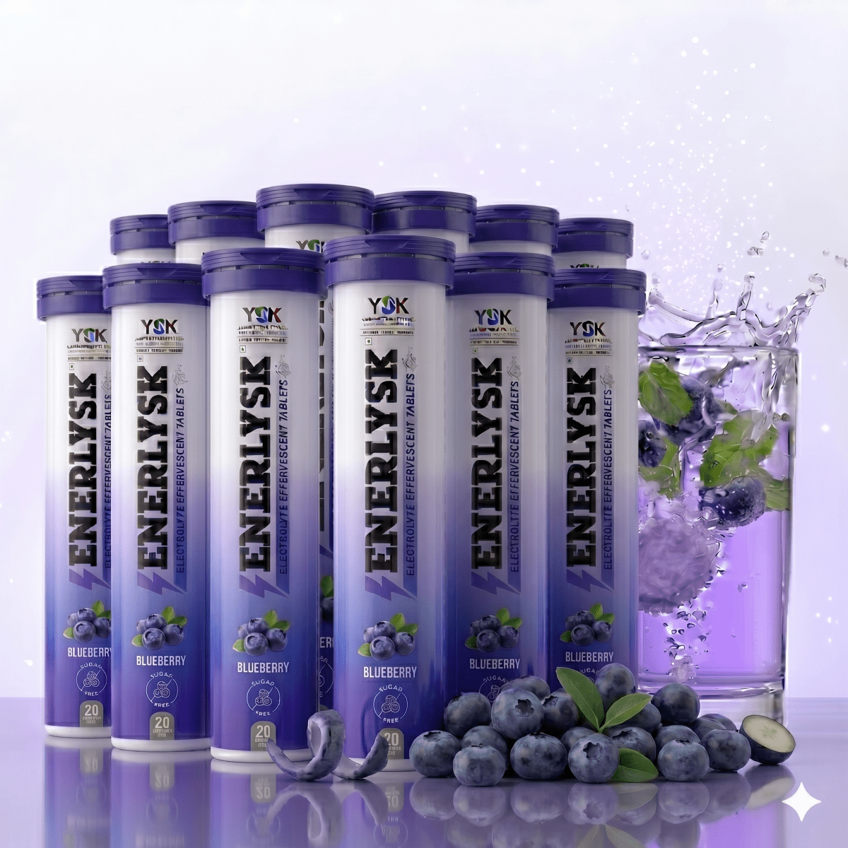 Sugar Free Electrolyte Effervescent Tablets| Breezy Blueberry | ENERLYSK - ENERLYSK