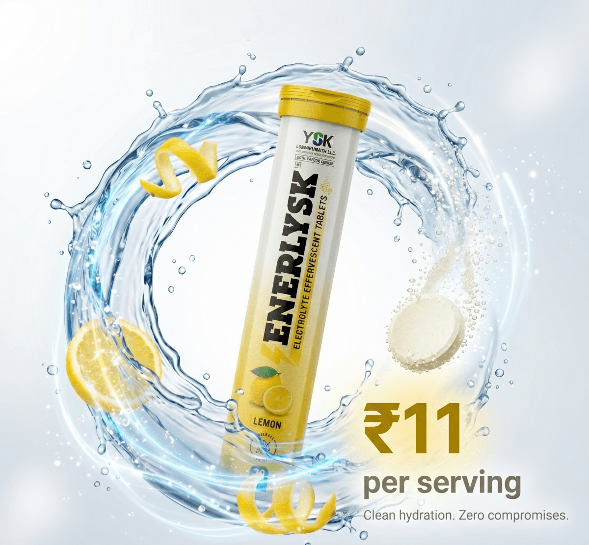 Sugar Free Electrolyte Effervescent Tablets | Refreshing Lemon Flavor | ENERLYSK - ENERLYSK