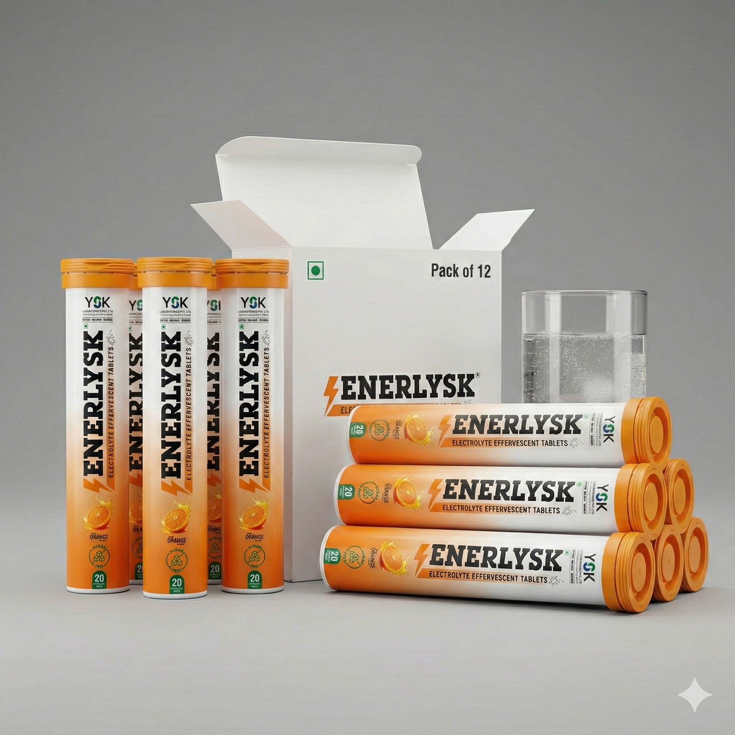 Sugar Free Electrolyte Tablets – 12 Month Pack (12 Tubes) | ENERLYSK – Zesty Orange