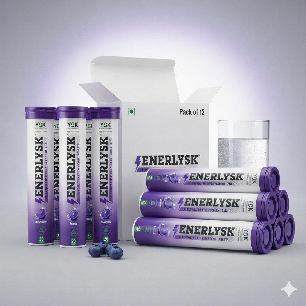 Sugar Free Electrolyte Tablets – 12 Month Pack (12 Tubes) | ENERLYSK – Breezy Blueberry